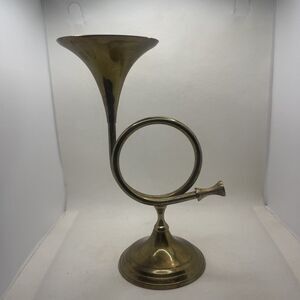 Vintage Brass French Horn Candlestick Holder